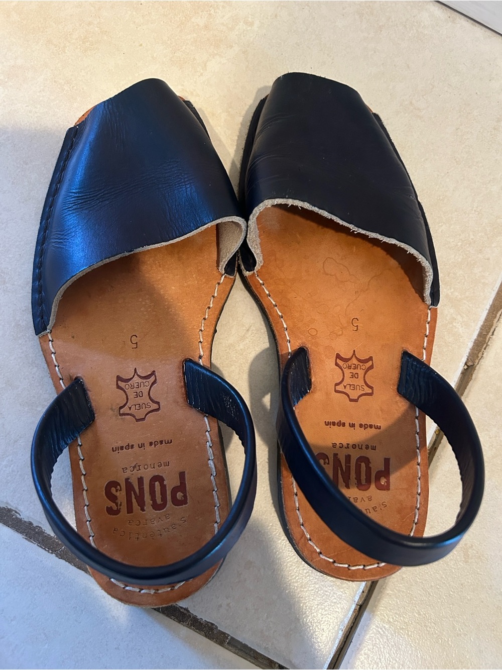 Pons Menorca Sandals Navy Blue Size US 5 Avarca Leather Made In Spain Classic